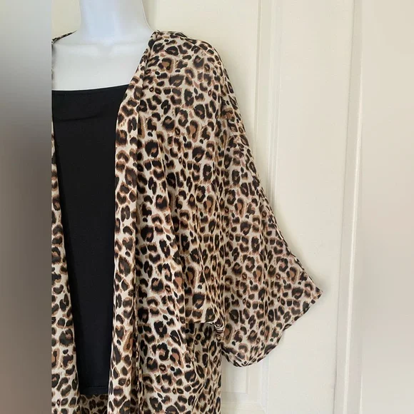 Kate Kasin Chiffon Leopard Cape Swim Cover Up Kimono - Picture 3 of 6